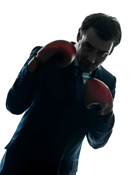 Geschäftsmann Boxer mit Boxhandschuhen Silhouette — Stockfoto