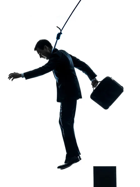 Homme d'affaires suicidaire pendaison silhouette — Photo