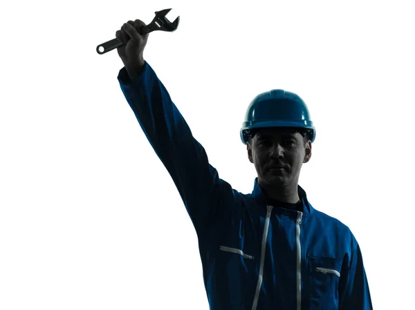 Repair man worker saluting silhouette — Stock Photo, Image