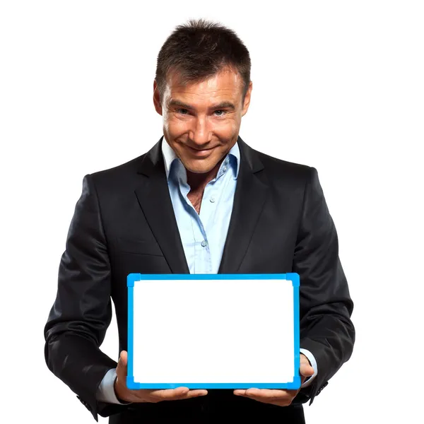 One business man holding showing whiteboard Stock Image