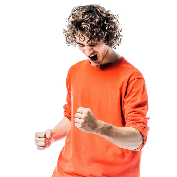 Mladý muž, silný křik šťastný portrét — Stock fotografie