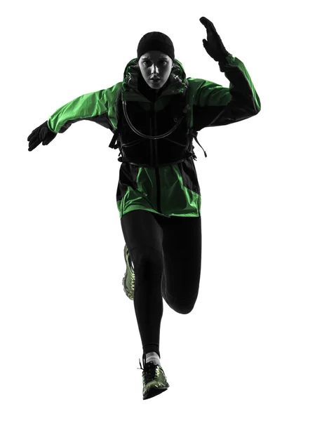 Žena běžec běží trekingové silueta — Stock fotografie