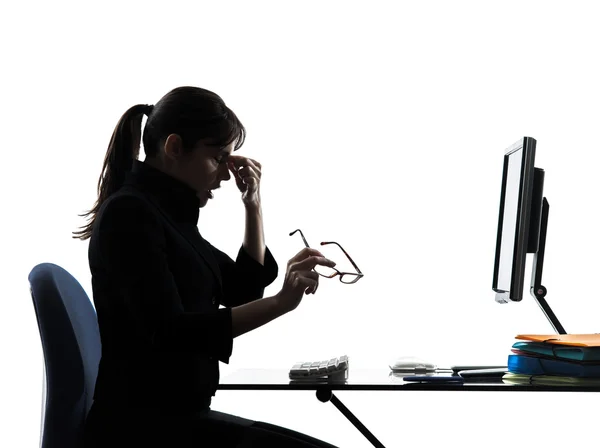 Business woman headache tired silhouette — Stock Photo, Image