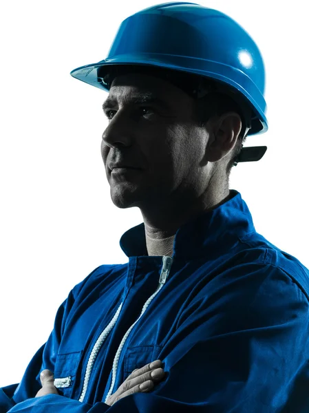 Man construction worker profile sideview silhouette portrait — Stock Photo, Image