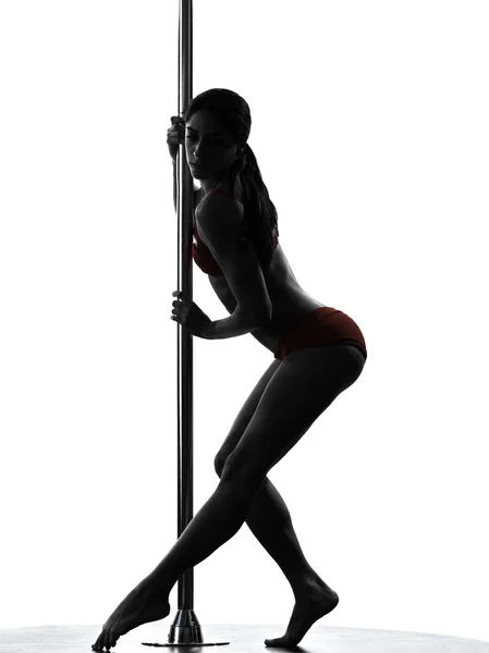 Kvinna pole dansare siluett — Stockfoto