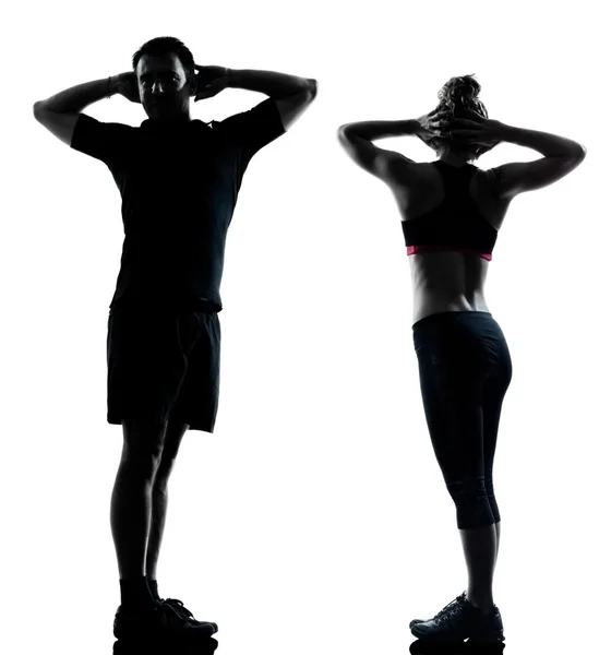 One couple man woman exercising workout fitness — Stock Photo, Image