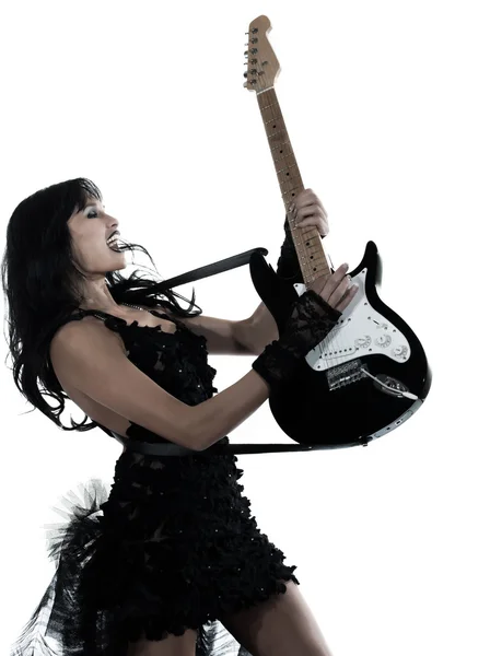 Woman playing electric guitar player — Stock Photo, Image