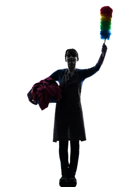 Woman maid housework saluting silhouette — Stock Photo, Image