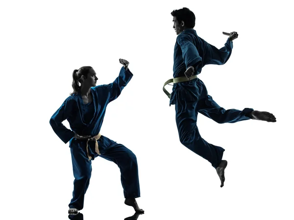 Karate vietvodao martial arts man vrouw paar silhouet — Stockfoto