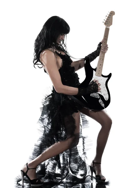 Woman playing electric guitar player — Stock Photo, Image
