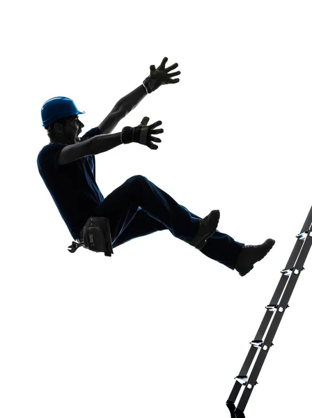 体力工人男子从梯子剪影落下 — 图库照片