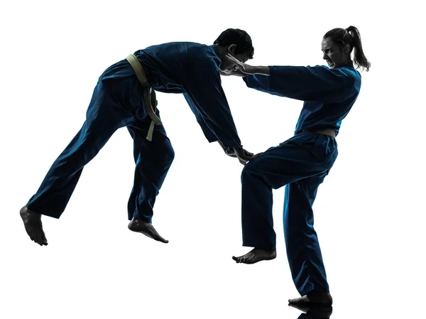 Karate vietvodao artes marciales hombre mujer pareja silueta —  Fotos de Stock