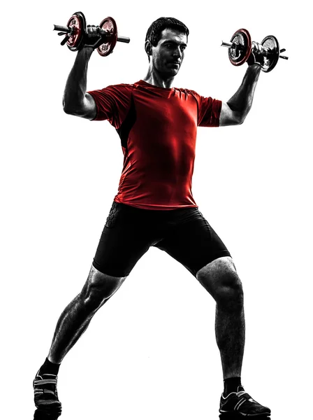 Hombre ejercitando silueta de entrenamiento con pesas —  Fotos de Stock