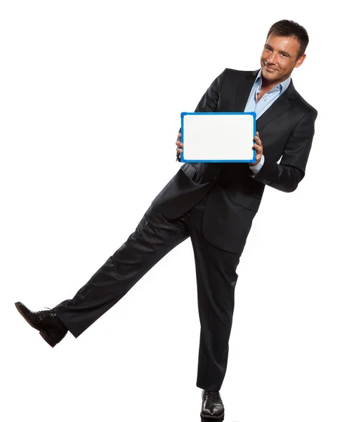 One business man holding showing whiteboard full length Stock Photo