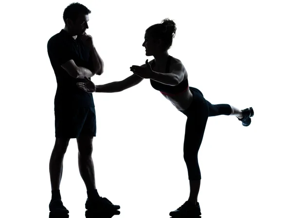 One couple man woman exercising workout fitness Stock Picture