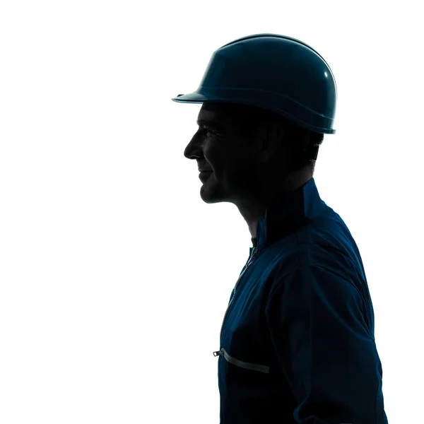 Hombre construcción trabajador perfil lateral silueta retrato —  Fotos de Stock