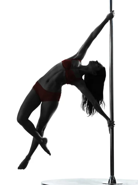 Nő pole dancer sziluett — Stock Fotó