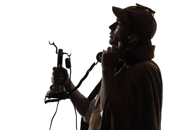 Sherlock holmes silhouette al telefono — Foto Stock