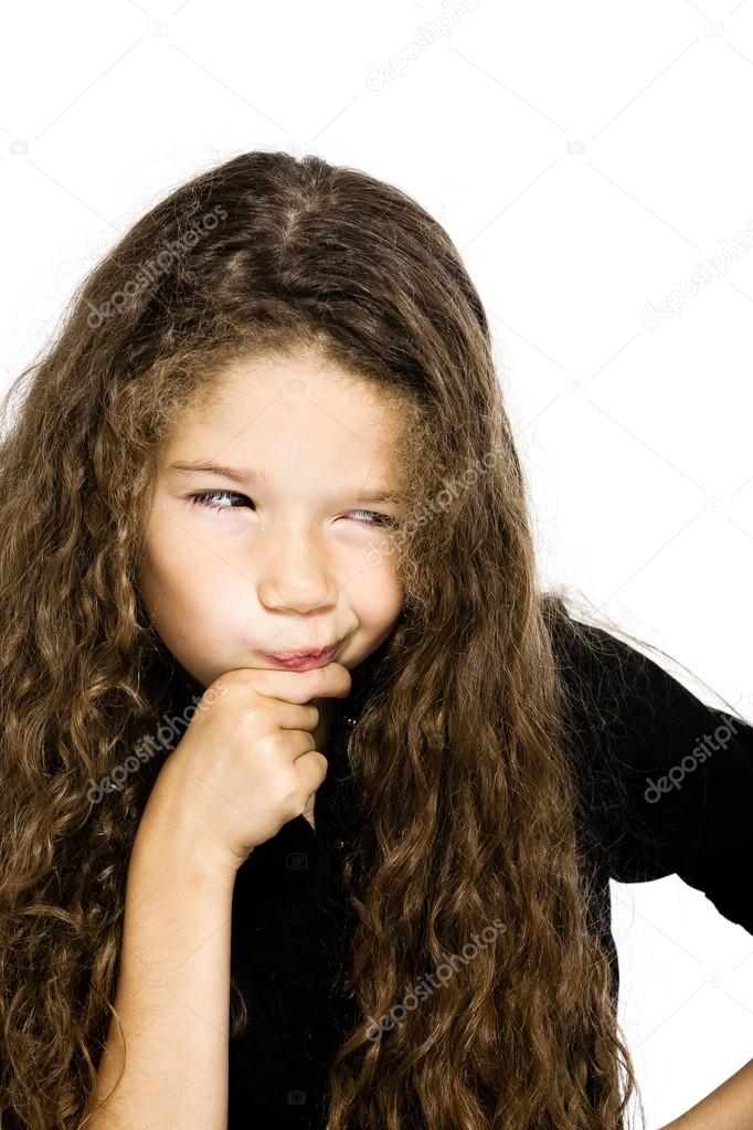Little girl portrait pucker mistrust thinking