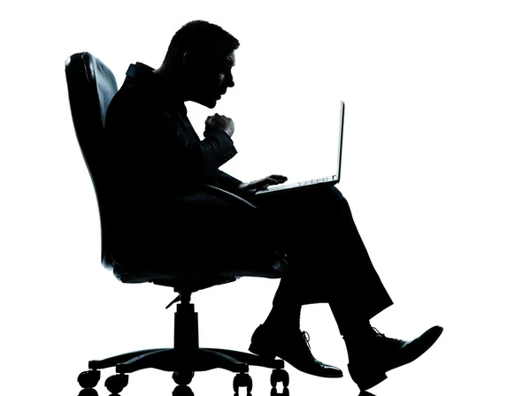 One business man computer computing surprised sitting in armchai — Stock Photo, Image