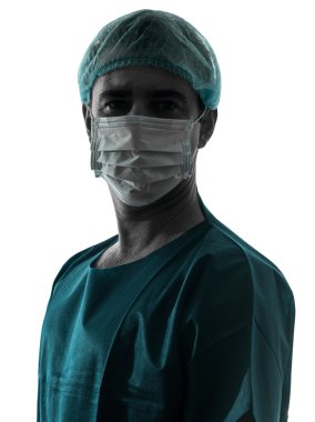 Doktor cerrah adam portresi ile yüz maskesi siluet