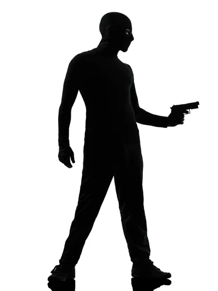 Thief criminal terrorist aiming gun man — Stock Photo, Image