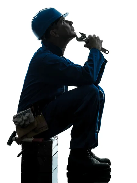 Reparatie man werknemer triest vermoeidheid mislukking silhouet — Stockfoto