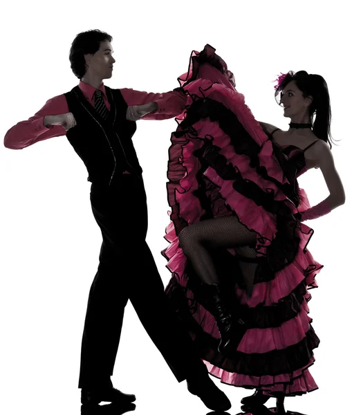 Pár muž žena tanečnice tančí francouzský kankán — Stock fotografie