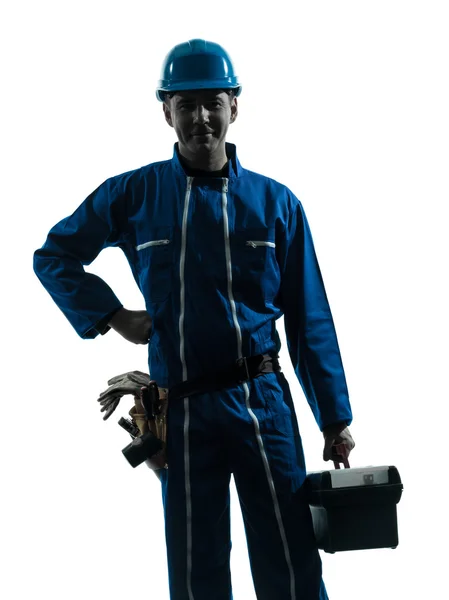 Repair man worker standing smiling silhouette — Stock Photo, Image