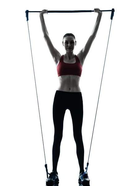 Vrouw uitoefening gymstick silhouet — Stockfoto
