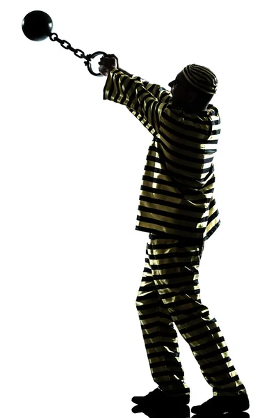 Man prisoner criminal with chain ball silhouette — Stock Photo, Image