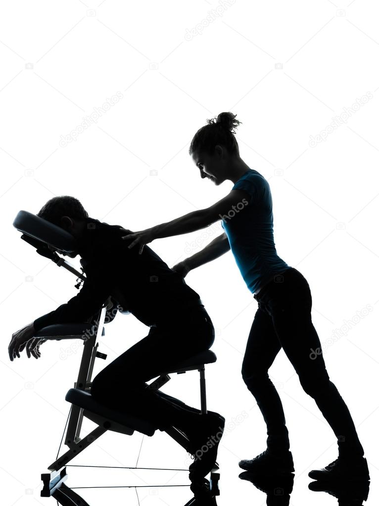 back massage therapy with chair silhouette