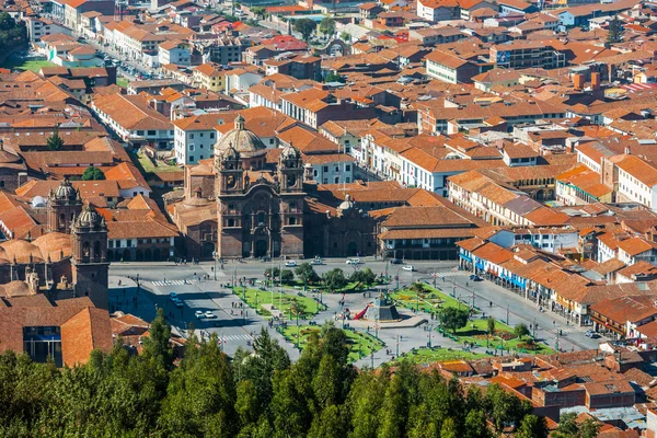 Luchtfoto van plaza de armas cuzco stad Peruaanse andes — Stockfoto