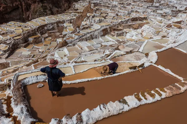 Women working at Maras salt mines — Stock Photo, Image