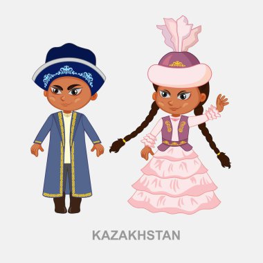 Bir kadın ve Kazak milli kostümlü bir erkek.