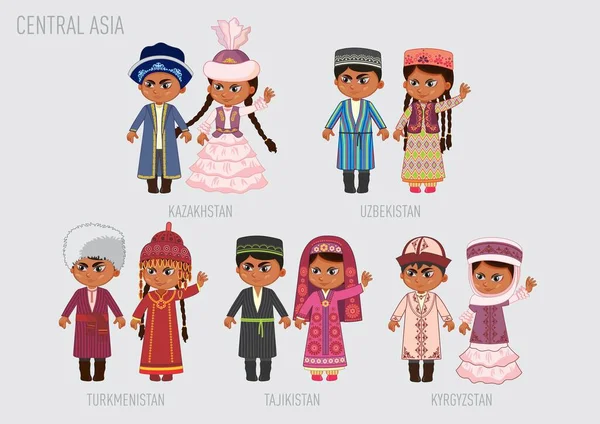 Vector Image_A Woman Man National Costume Central Asia — Stock Vector