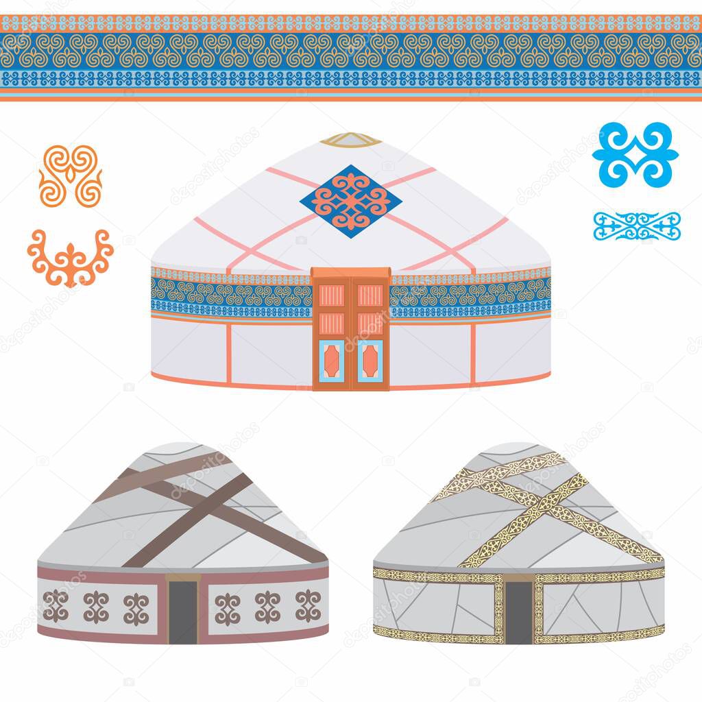 Vector illustration. Yurt-a traditional dwelling of nomads, a mobile home, with a set of ornaments