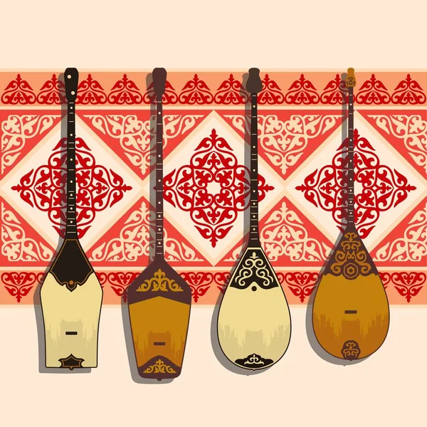Vektor Bild Ett Musikaliskt Kazakstanska Nationella Instrument Dombra Bakgrunden Matta — Stock vektor