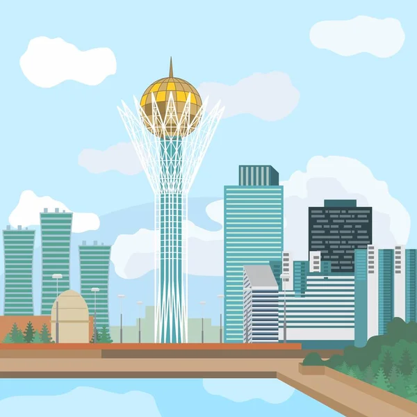 Gambar Vektor Lanskap Perkotaan Ibukota Kazakhstan Nursultan Astana - Stok Vektor