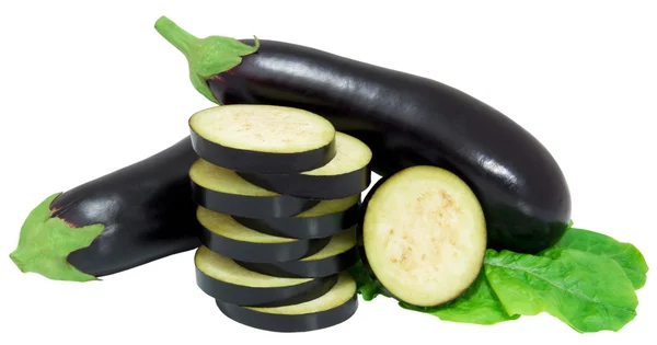 Aubergine versierd met sla bladeren — Stockfoto