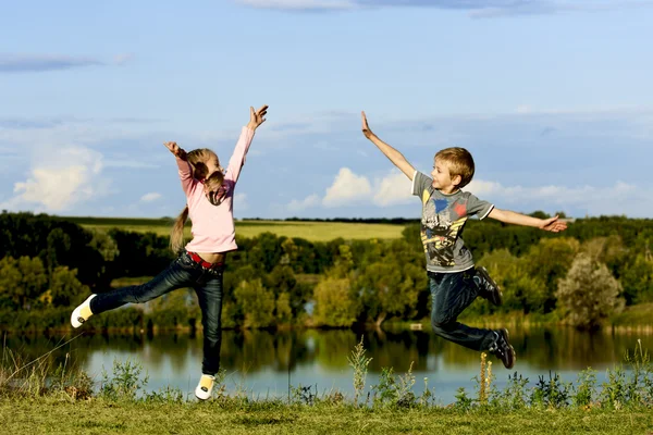 Happy children in flight — Stock Photo, Image