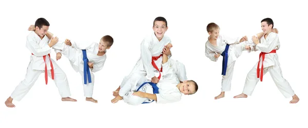 Two boys show of self-defense techniques a collage — Stock Photo, Image