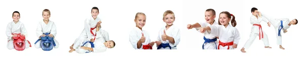 Children athletes perform reception self-defense collage — Stock Photo, Image