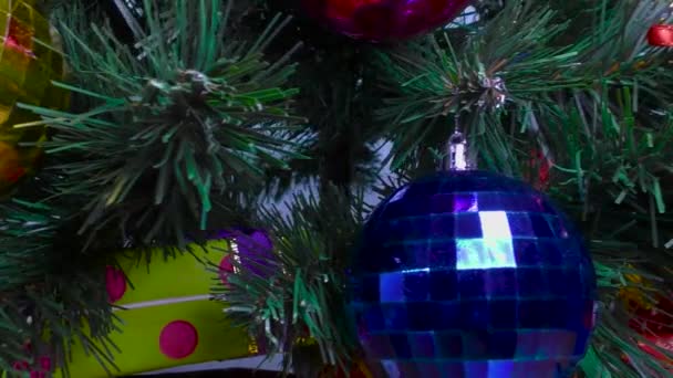 Újévi Videokártya Karácsonyfa Dekorációk Ajándékok Közelkép — Stock videók
