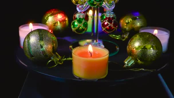 Christmas Video Card Beautiful Christmas Tree Surrounded Christmas Candles Balls — Stock Video