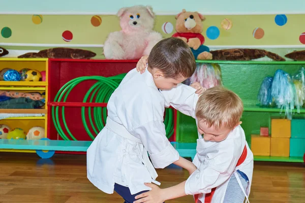 Two Boys Train Techniques Fighting — Stock Photo, Image