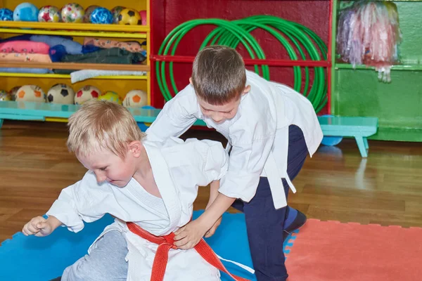 Active Sportsmen Fighting Tatami — Stock Photo, Image