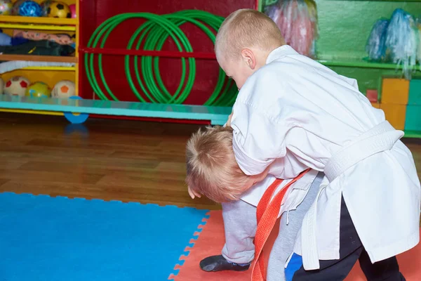 Children Judogi Training Capture Throw — Stock Photo, Image