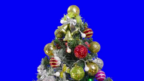 Blue Chroma Key Background Decorated Christmas Tree Large Balls — Vídeos de Stock