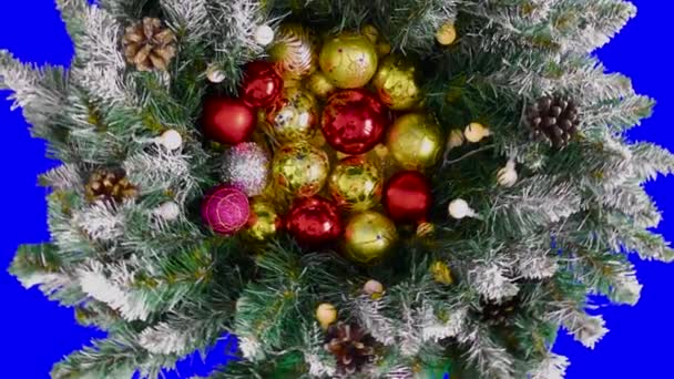 在有圆锥的圣诞树树枝间 有五彩缤纷的圣诞球 — 图库视频影像